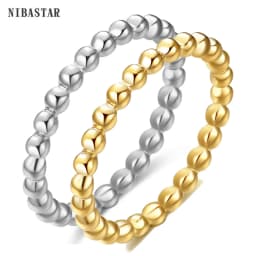 NIBASTAR Beads Water Ripple Ring For Women Simple Fashion Beaded Rings Stainless Steel Mini Jewelry Gift