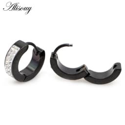 Alisouy 2pcs Cute Crystal Zircon Small circle Round Hoop Earrings For Women Men Stainless Steel Ear Cuff Brincos Huggie Jewelry