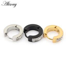 Alisouy 2pcs Cute Crystal Zircon Small circle Round Hoop Earrings For Women Men Stainless Steel Ear Cuff Brincos Huggie Jewelry