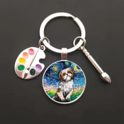 2021HOT retro oil painting character sailing wolf chicken men's and women's key ring charm car bag pendant glass key ring gift