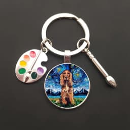 2021HOT retro oil painting character sailing wolf chicken men's and women's key ring charm car bag pendant glass key ring gift
