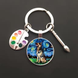 2021HOT retro oil painting character sailing wolf chicken men's and women's key ring charm car bag pendant glass key ring gift
