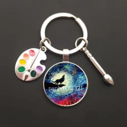 2021HOT retro oil painting character sailing wolf chicken men's and women's key ring charm car bag pendant glass key ring gift