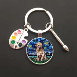 2021HOT retro oil painting character sailing wolf chicken men's and women's key ring charm car bag pendant glass key ring gift