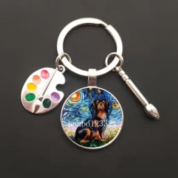 2021HOT retro oil painting character sailing wolf chicken men's and women's key ring charm car bag pendant glass key ring gift