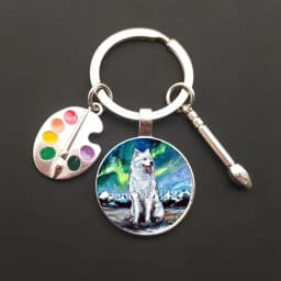 2021HOT retro oil painting character sailing wolf chicken men's and women's key ring charm car bag pendant glass key ring gift