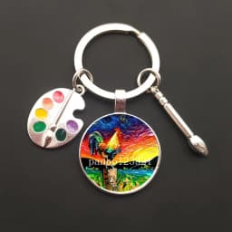 2021HOT retro oil painting character sailing wolf chicken men's and women's key ring charm car bag pendant glass key ring gift