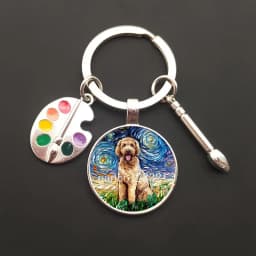2021HOT retro oil painting character sailing wolf chicken men's and women's key ring charm car bag pendant glass key ring gift