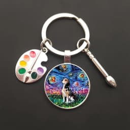 2021HOT retro oil painting character sailing wolf chicken men's and women's key ring charm car bag pendant glass key ring gift