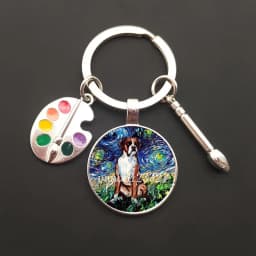 2021HOT retro oil painting character sailing wolf chicken men's and women's key ring charm car bag pendant glass key ring gift