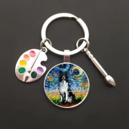 2021HOT retro oil painting character sailing wolf chicken men's and women's key ring charm car bag pendant glass key ring gift