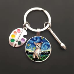 2021HOT retro oil painting character sailing wolf chicken men's and women's key ring charm car bag pendant glass key ring gift