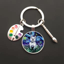 2021HOT retro oil painting character sailing wolf chicken men's and women's key ring charm car bag pendant glass key ring gift