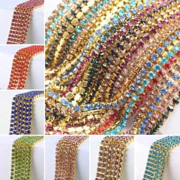 1 Yard Rhinestones Chain SS6- SS12 Gold Base Shine Crystals Stones Glue On Rhinestone Chain for Clothes Needlework Gems Crafts