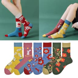 Trendy Socks Ab Paragraph Pure Cotton High Tube Socks Creative Cartoon Small Flowers New Autumn and Winter Stockings Female Sock