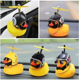 Rubber Duck Toy Car Ornaments Yellow Duck Car Dashboard Decorations Cool Glasses Duck with Propeller Helmet