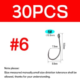 WIFREO 30pcs Carbon Steel Fishing Hook Big Eye Single Hook Fly Fishing Hooks Barbed Spoon Lure Hook Size 2 4 6 8 10 12
