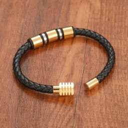 Simple Charm Braided Leather Stainless Steel Black Beaded Single Layer Chakra Bracelet Men's Couple Jewelry Gift