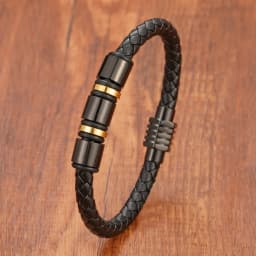 Simple Charm Braided Leather Stainless Steel Black Beaded Single Layer Chakra Bracelet Men's Couple Jewelry Gift