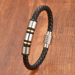 Simple Charm Braided Leather Stainless Steel Black Beaded Single Layer Chakra Bracelet Men's Couple Jewelry Gift