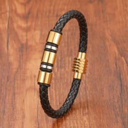 Simple Charm Braided Leather Stainless Steel Black Beaded Single Layer Chakra Bracelet Men's Couple Jewelry Gift