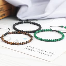 4mm Stone Beads Adjustable Bracelet For Men Natural Tiger Eye Lava Chalcedony Onyx Woven Bracelets Women Yoga Jewelry Pulseras