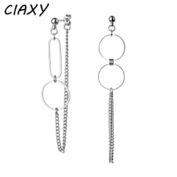 CIAXY Silver Color Asymmetrical  Earrings for Women Geometric Round Pendant Ear Line Earring Punk Hip Hop  Jewelry