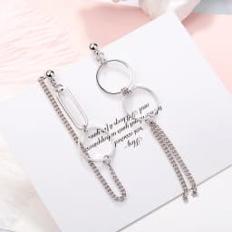 CIAXY Silver Color Asymmetrical  Earrings for Women Geometric Round Pendant Ear Line Earring Punk Hip Hop  Jewelry