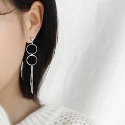 CIAXY Silver Color Asymmetrical  Earrings for Women Geometric Round Pendant Ear Line Earring Punk Hip Hop  Jewelry
