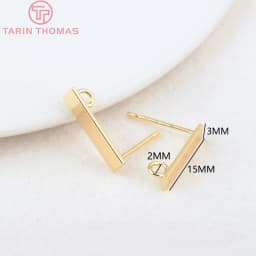 (2691)10PCS 15x3MM Hole 2MM 24K Gold Color Brass Rectangle Stud Earrings High Quality Diy Jewelry Findings Accessories