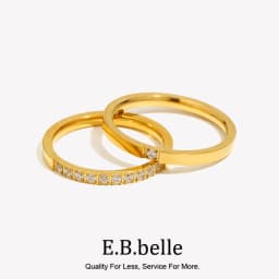 E.B.belle AAA CZ Filled Thin Gold Rings For Unisex Female Water Resistant Crystal Ring Gold Plated Stainless Steel Ring
