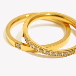 E.B.belle AAA CZ Filled Thin Gold Rings For Unisex Female Water Resistant Crystal Ring Gold Plated Stainless Steel Ring