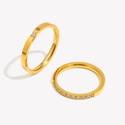 E.B.belle AAA CZ Filled Thin Gold Rings For Unisex Female Water Resistant Crystal Ring Gold Plated Stainless Steel Ring