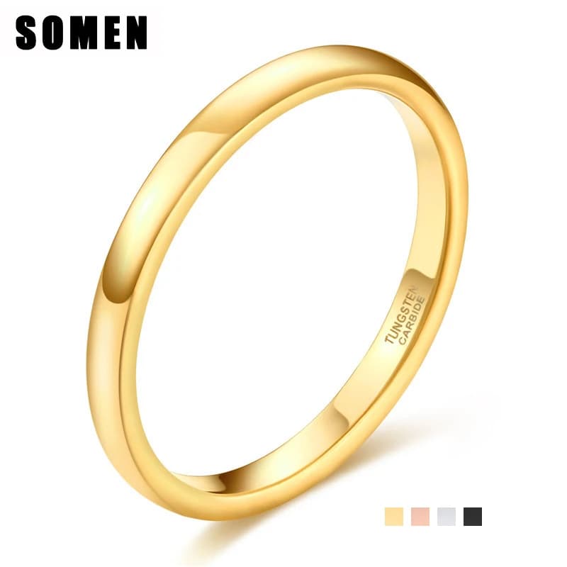 Somen 2mm Women Ring Thin Tungsten Carbide Ring Gold Colors,Rose Gold/Silver Color Polished Classic Female Wedding Band Simple