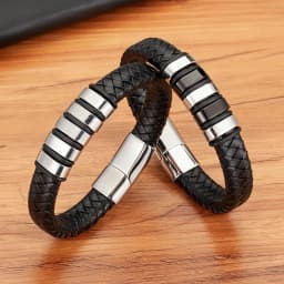 XQNI Combination Small Accessories Multicolor Stitching Stainless Steel Men's Leather Bracelet Luxury Jewelry Big Sale