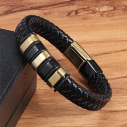 XQNI Combination Small Accessories Multicolor Stitching Stainless Steel Men's Leather Bracelet Luxury Jewelry Big Sale