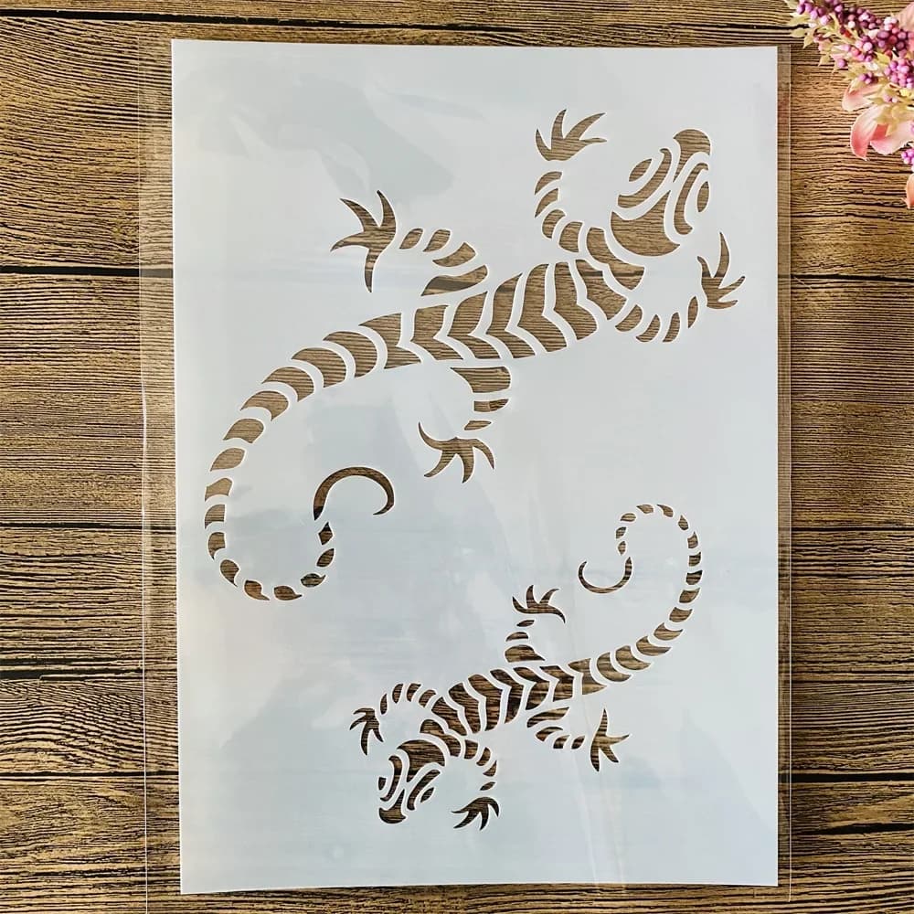 A4 29cm Two Gecko DIY Layering Stencils Wall Painting Scrapbook Coloring Embossing Album Decorative Template