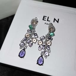 Foydjew Elegant Luxury Colorful Purple Earrings Long Style Banquet Formal Dress Temperament Drop Earring For Women Ear Jewelry