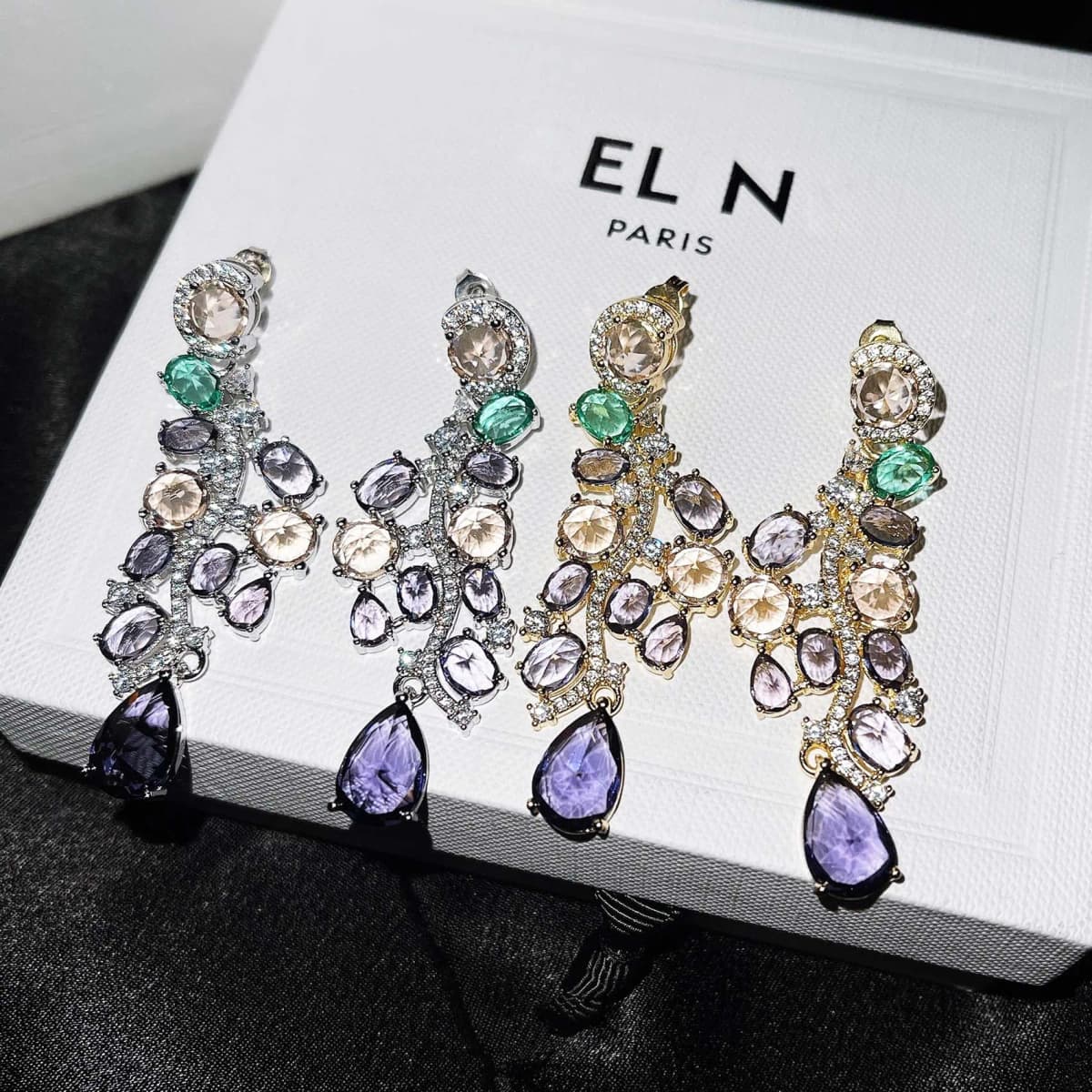 Foydjew Elegant Luxury Colorful Purple Earrings Long Style Banquet Formal Dress Temperament Drop Earring For Women Ear Jewelry