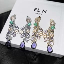 Foydjew Elegant Luxury Colorful Purple Earrings Long Style Banquet Formal Dress Temperament Drop Earring For Women Ear Jewelry