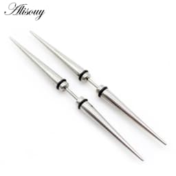 Alisouy 2pcs Unisex Gothic Punk Spike Cone Stainless Steel Dumbbell Barbell Ear Stud Earrings For Men Women Piercing Jewelry