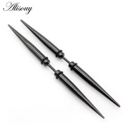 Alisouy 2pcs Unisex Gothic Punk Spike Cone Stainless Steel Dumbbell Barbell Ear Stud Earrings For Men Women Piercing Jewelry
