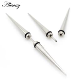 Alisouy 2pcs Unisex Gothic Punk Spike Cone Stainless Steel Dumbbell Barbell Ear Stud Earrings For Men Women Piercing Jewelry