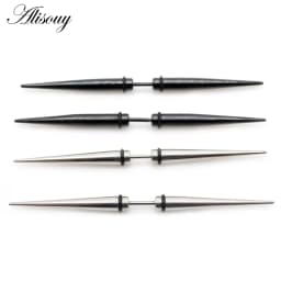 Alisouy 2pcs Unisex Gothic Punk Spike Cone Stainless Steel Dumbbell Barbell Ear Stud Earrings For Men Women Piercing Jewelry