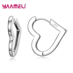 100% Real 925 Sterling Silver Earrings Statement Heart Star Square Round Geometric Hoop Flexible Earwire Leverback Women Jewelry