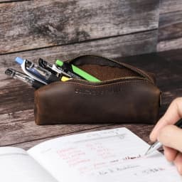 CONTACT'S FAMILY Vintage Genuine Leather Pencil Cases For Girls Boys Storage Pens Pouch Holder School Stationery Bags