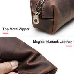 CONTACT'S FAMILY Vintage Genuine Leather Pencil Cases For Girls Boys Storage Pens Pouch Holder School Stationery Bags