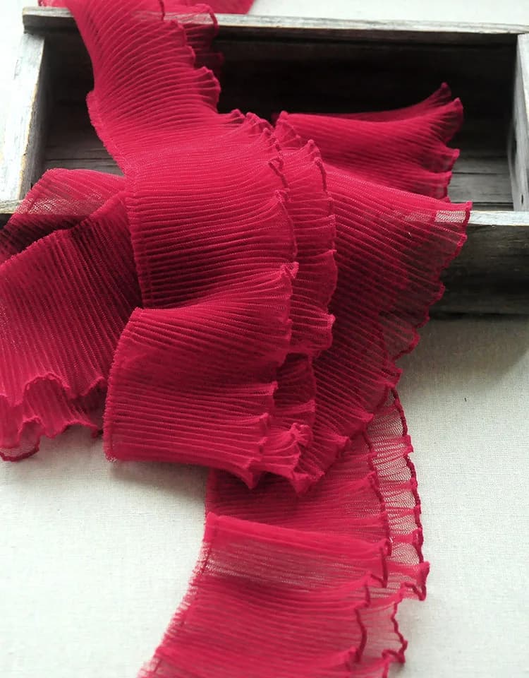 2M 10CM Wide Exquisite Red Pink Lace Ribbon fabric Elastic Ruffle Trim Collar Sewing Clothing Skirt Headwear Guipure Decoration