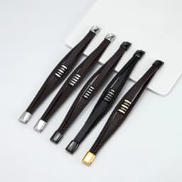 European And American Popular Stainless Steel Leather Bracelet Men's Multilayer Woven Leather Bracelet