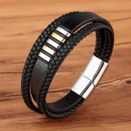 European And American Popular Stainless Steel Leather Bracelet Men's Multilayer Woven Leather Bracelet